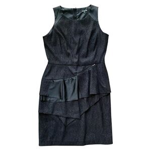 Gianni Bini Ruffle Tiered Metallic Shimmer Zip Cocktail Dress Black Size 10